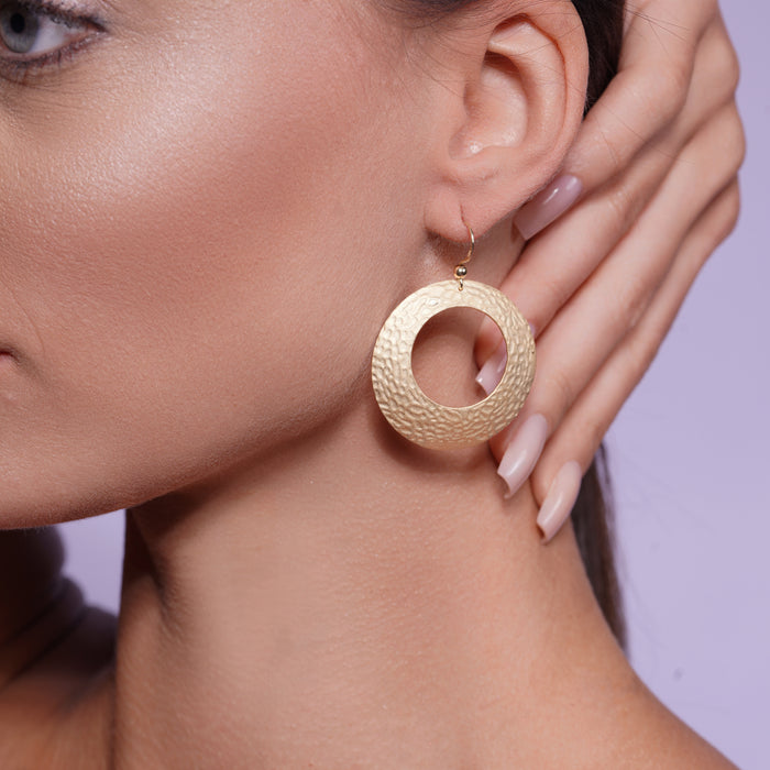 Clearance-Silver 925 Gold Rhodium Plated Round Open Circle Earrings - STE00655