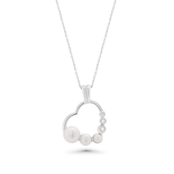 Clearance Silver 925 Red CZ Rhodium Plated Pearl Heart Pendant Necklace - BGP00097