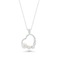 Clearance Silver 925 Red CZ Rhodium Plated Pearl Heart Pendant Necklace - BGP00097