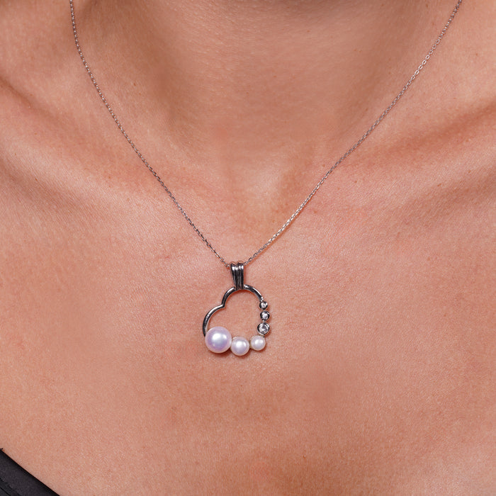 Clearance Silver 925 Red CZ Rhodium Plated Pearl Heart Pendant Necklace - BGP00097