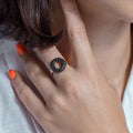 Clearance-Silver 925 Rhodium and Black Rhodium Plated Black CZ Open Circle Ring - BGR00044