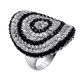 Clearance-Silver 925 Rhodium and Black Rhodium Plated Clear and Black CZ Spiral Ring - BGR00352
