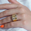 Clearance-Silver 925 Rhodium and Gold Plated Clear CZ Tendril Wrap Ring - BGR00192