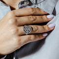 Clearance-Silver 925 Rhodium Plated Bent Target CZ Ring - STR00092