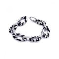 Closeout-Silver 925 Rhodium Plated Black and White Enamel Zebra Print Open Link Bracelet - STB00417 | Silver Palace Inc.
