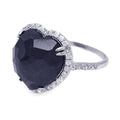 Closeout-Silver 925 Rhodium Plated Black Center and Cluster CZ Heart Ring - STR00670 | Silver Palace Inc.