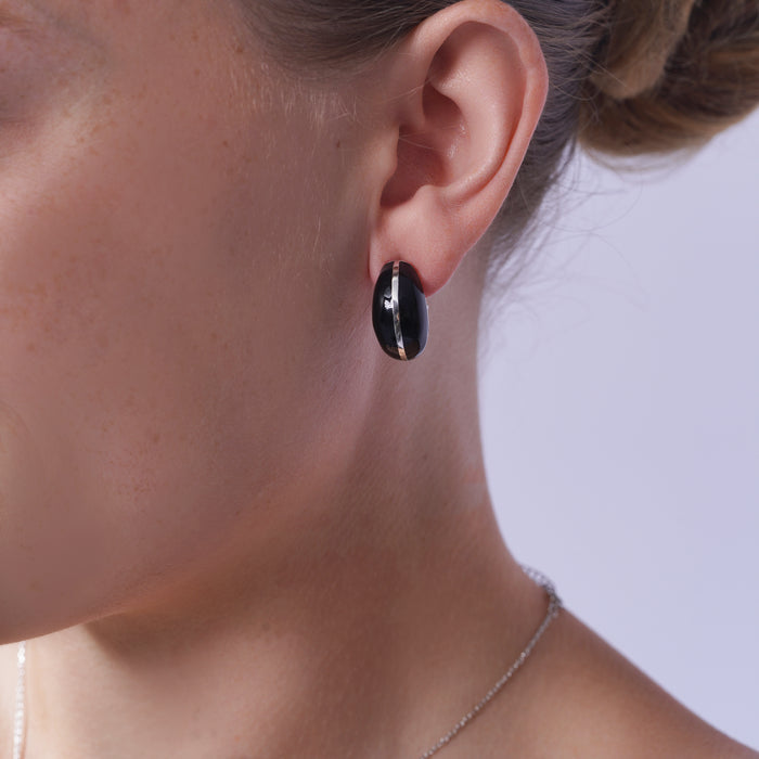 Clearance - Silver 925 Rhodium Plated Black Enamel Lever Back Earrings - BGE00099
