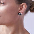 Clearance-Silver 925 Rhodium Plated Black Enamel Polk A Dot Lever Back Earrings - BGE00101