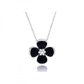 Closeout-Silver 925 Rhodium Plated Black Onyx Clover CZ Necklace - BGP00301 | Silver Palace Inc.