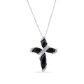 Clearance-Silver 925 Rhodium Plated Black Onyx Cross CZ Necklace - BGP00488