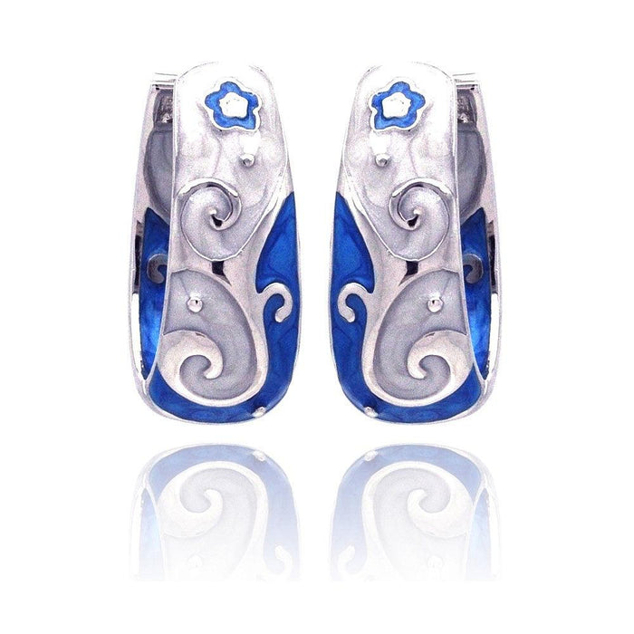 Closeout-Silver 925 Rhodium Plated Blue Filigree Star CZ Hoop Earrings - BGE00131 | Silver Palace Inc.
