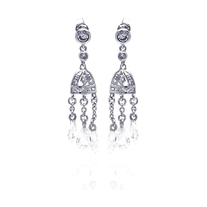 Closeout-Silver 925 Rhodium Plated Chandelier CZ Dangling Earrings - STE00145 | Silver Palace Inc.