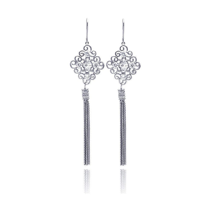 Closeout-Silver 925 Rhodium Plated Chandelier CZ Multi Strand Dangling Earrings - STE00180 | Silver Palace Inc.