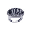 Clearance-Silver 925 Rhodium Plated Clear CZ Border Zebra Print Ring - BGR00189