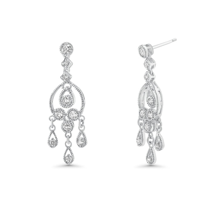 Silver 925 Rhodium Plated CZ Three Stranded Dangling Earrings - STE00030 | Silver Palace Inc.