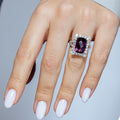 Clearance-Silver 925 Rhodium Plated Dark Red Round Square Clear Cluster CZ Ring - STR00232