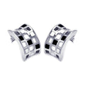 Closeout-Silver 925 Rhodium Plated Half Circle Black and Clear CZ Stud Earrings - BGE00130 | Silver Palace Inc.
