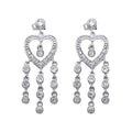 Closeout-Silver 925 Rhodium Plated Heart CZ Three Strand Dangling Earrings - STE00169 | Silver Palace Inc.