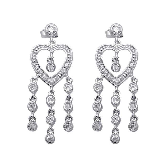 Closeout-Silver 925 Rhodium Plated Heart CZ Three Strand Dangling Earrings - STE00169 | Silver Palace Inc.