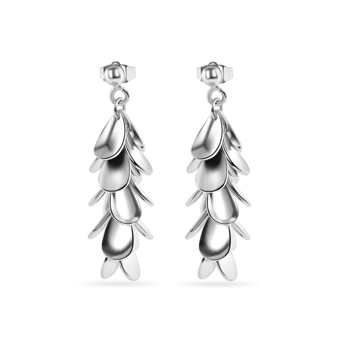 Clearance - Silver 925 Rhodium Plated Multi Black Flat Circle Dangling Earrings - STE00196