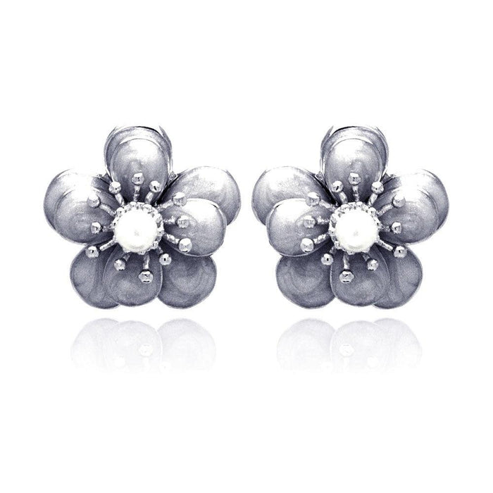 Closeout-Silver 925 Rhodium Plated Multiple Round Clear CZ Stud Earrings - BGE00183 | Silver Palace Inc.
