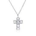 Silver 925 Rhodium Plated Open Clover Leaf Cross CZ Necklace - BGP00429 | Silver Palace Inc.