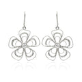 Closeout-Silver 925 Rhodium Plated Open Flower CZ Dangling Hook Earrings - BGE00232 | Silver Palace Inc.
