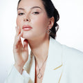 Clearance-Silver 925 Rhodium Plated Open Square Black CZ Dangling Earring and Necklace Set - STS00304