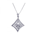 Closeout-Silver 925 Rhodium Plated Open Square CZ Center Pearl Necklace - BGP00254 | Silver Palace Inc.