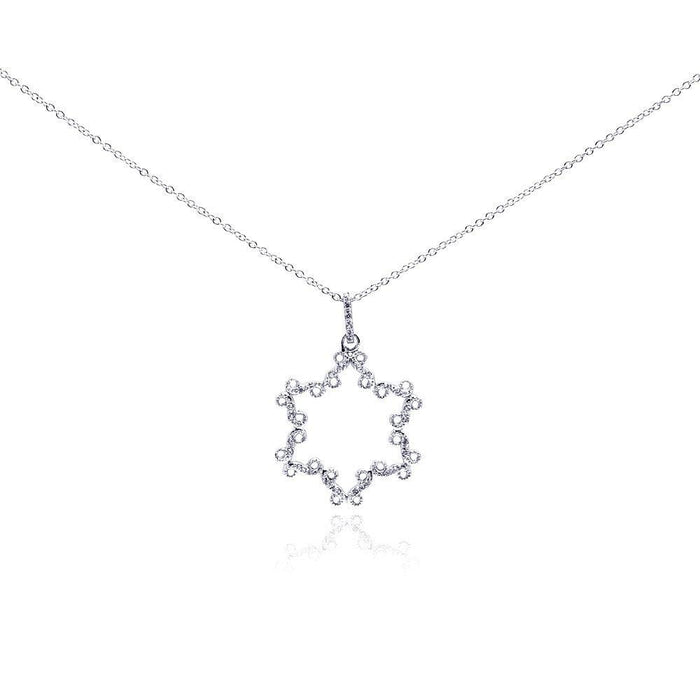 Closeout-Silver 925 Rhodium Plated Open Star CZ Necklace - BGP00290 | Silver Palace Inc.