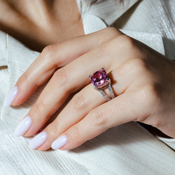 Clearance-Silver 925 Rhodium Plated Pink Square CZ Ring - STR00075PNK
