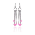 Closeout-Silver 925 Rhodium Plated Pink Tear Drop CZ Multi Wire Dangling Hook Earrings - STE00072 | Silver Palace Inc.