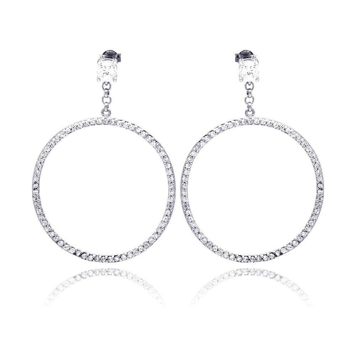 Closeout-Silver 925 Rhodium Plated Round CZ Dangling Earrings - STE00510 | Silver Palace Inc.