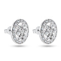 Clearance - Silver 925 Rhodium Plated Round Helm Wheel CZ Stud Earrings - STE00129