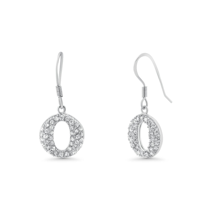 Clearance-Silver 925 Rhodium Plated Round Oval CZ Dangling Hook Earrings - STE00245