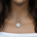 Clearance-Silver 925 Rhodium Plated Sun Flower CZ Wire Dangling Pendant - ACP00005