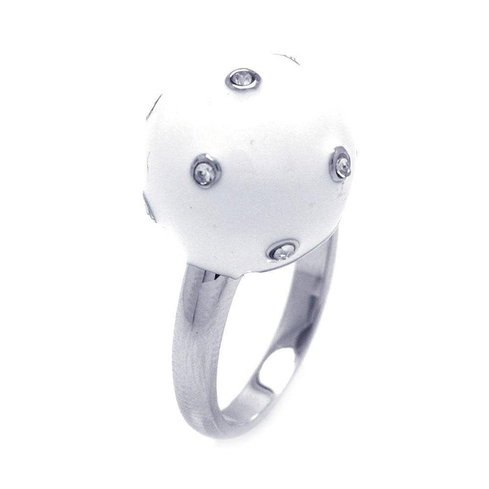 Closeout-Silver 925 Rhodium Plated White Enamel CZ Ball Ring - STR00687 | Silver Palace Inc.