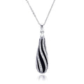 Closeout-Silver 925 Rhodium Teardrop Black Onyx Striped Curved CZ Necklace - BGP00242 | Silver Palace Inc.