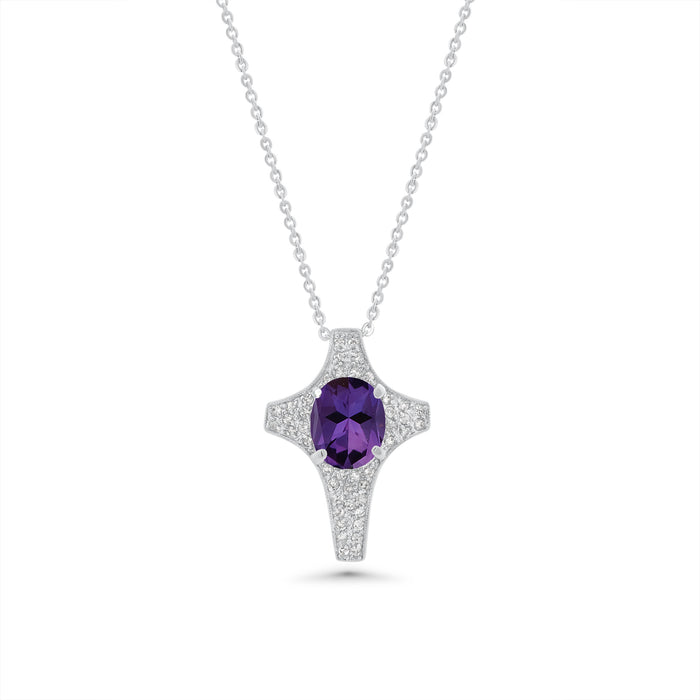 Clearance-Silver 925 Z Rhodium Plated Cross Pendant Necklace - BGP00009