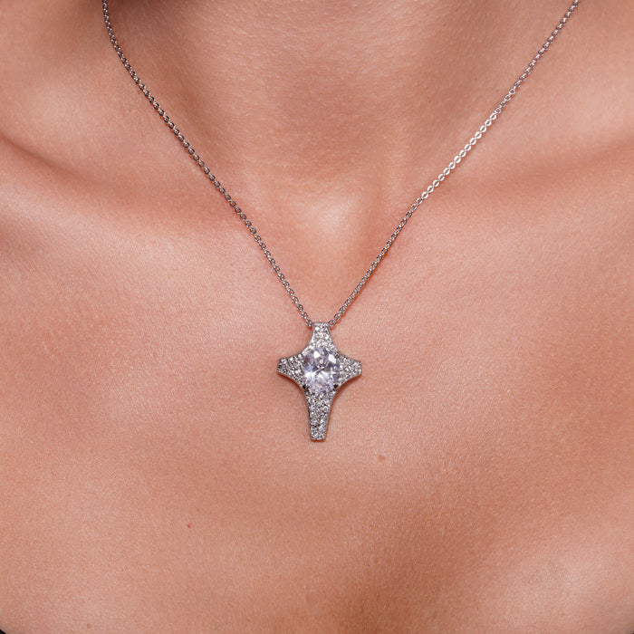 Clearance-Silver 925 Z Rhodium Plated Cross Pendant Necklace - BGP00009
