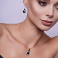 Clearance-Silver Black and Rhodium Plated Round CZ Hook Earring and Necklace Set - STS00185