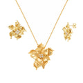 Clearance-Silver Gold Plated 925 Silver Flower CZ Stud Earring and Necklace Set - STS00247