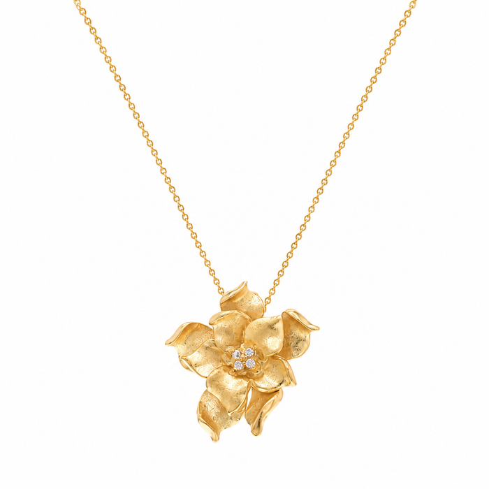 Clearance-Silver Gold Plated 925 Silver Flower CZ Stud Earring and Necklace Set - STS00247
