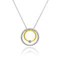 Clearance-Two-Tone 925 Sterling Silver CZ Circle Pendant Necklace - STP00755