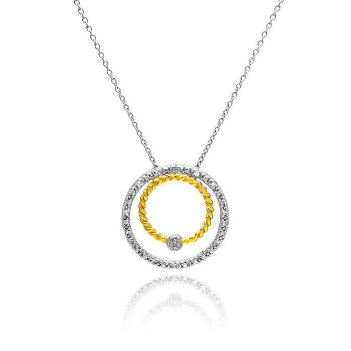 Clearance-Two-Tone 925 Sterling Silver CZ Circle Pendant Necklace - STP00755