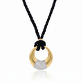 Clearance-Two Tone 925 Sterling SIlver CZ Disc Pendant Silk Rope Necklace - STP00953