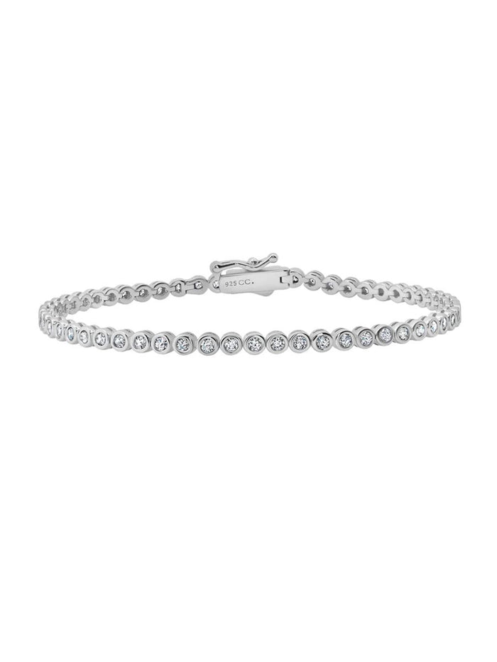Crislu Bezel Set Cubic Zirconia Tennis Bracelet in Sterling Silver with Platinum Finish
