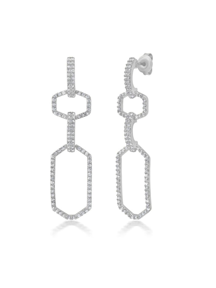 Crislu Cubic Zirconia Fancy Shape Drop Earrings in Sterling Silver with Platinum Finish