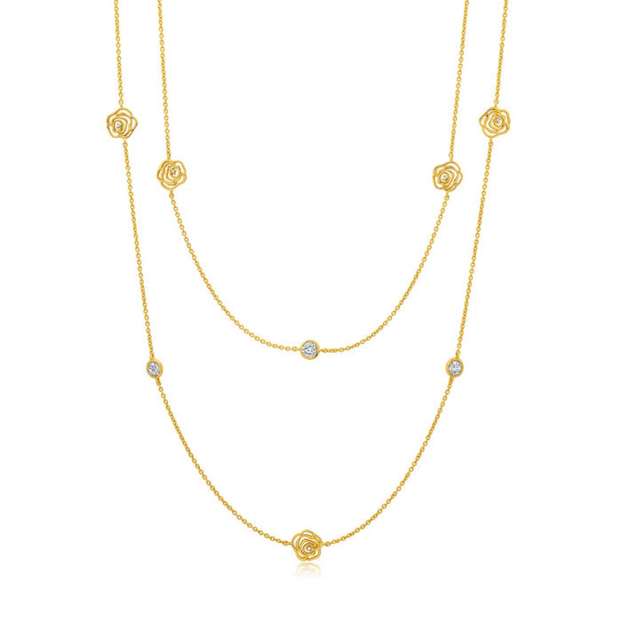 Crislu Cubic Zirconia Rosy Necklace in Sterling Silver with 18kt Yellow Gold Finish