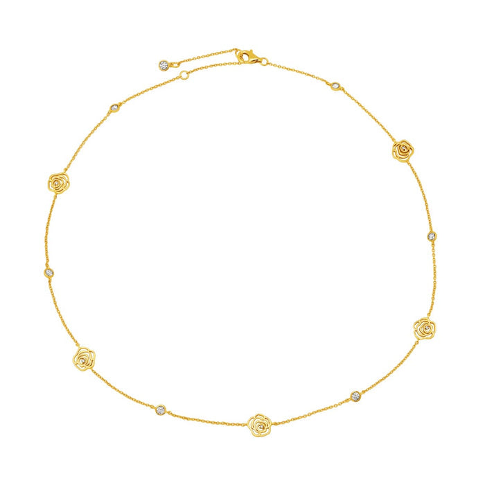 Crislu Cubic Zirconia Rosy Station Necklace in Sterling Silver with 18kt Yellow Gold Finish